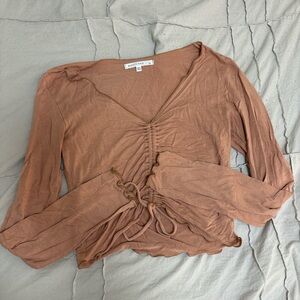 Antistar Women's Brown Ruched Long Sleeve Top